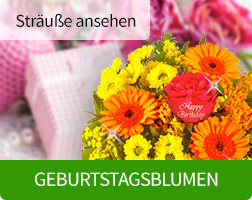 Farbige Blumensträuße als Geburtstagsgruß