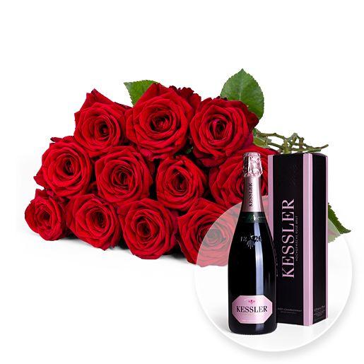 12 langstielige rote Premium-Rosen mit Geschenk