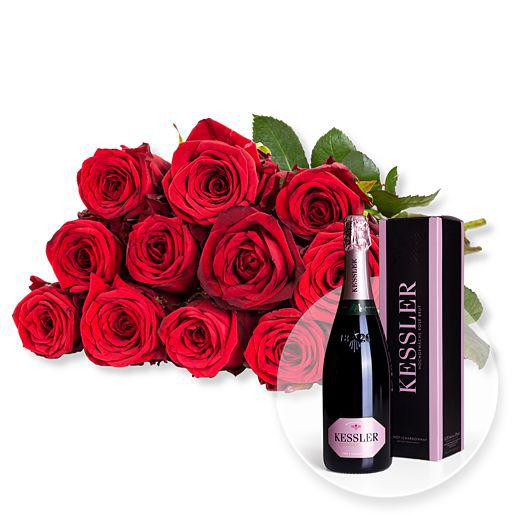 12 rote Rosen (Fairtrade) + Geschenk zum Valentinstag - Blumen online bestellen - bundesweit