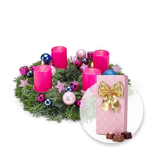 Adventskranz „Adventsfunkeln“ und Belgische Pralinen-Auslese