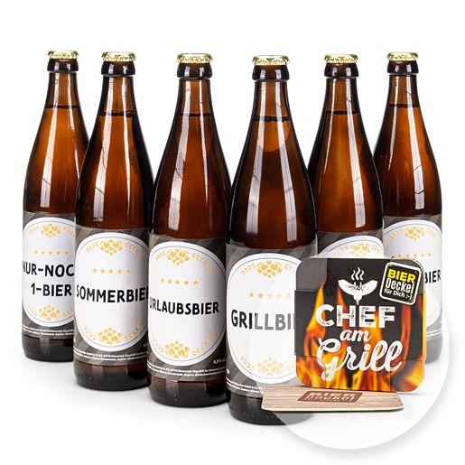 Biergeschenk Bierparty mit Bierdeckel „Chef am Grill“