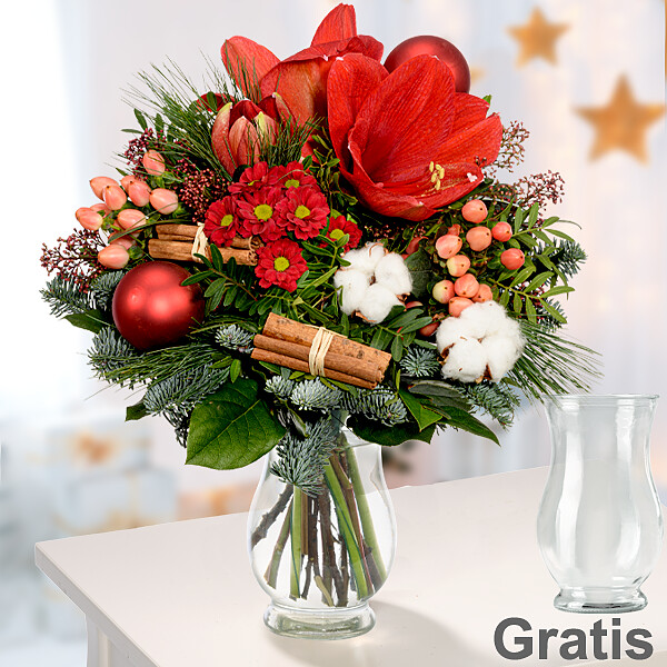 Blumengruß “Happy Birthday” mit Vase & Prosecco