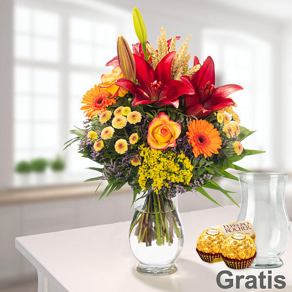 Blumengruß “Herbstsonne” inkl. Vase