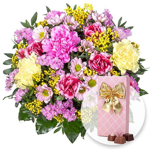 Blumenstrauß „Danke Mama“ und Belgische Pralinen-Auslese