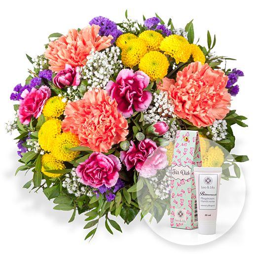 Blumenstrauß Lieber Gruß mit Blütenrausch Pfingstrosen-Handcreme „Für Dich“