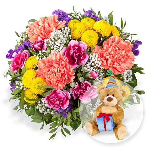 Blumenstrauß Lieber Gruß mit Glückwunsch-Teddy