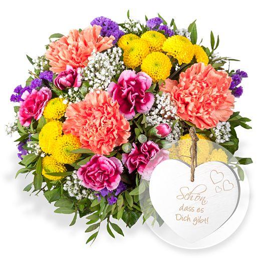 Blumenstrauß Lieber Gruß mit Herz-Aufhänger „Schön, dass es Dich gibt!“