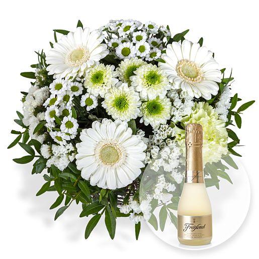 Blumenstrauß Petit Blanc mit Freixenet Semi Seco