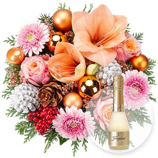 Blumenstrauß „Weihnachtsmorgen“ und Freixenet Semi Seco
