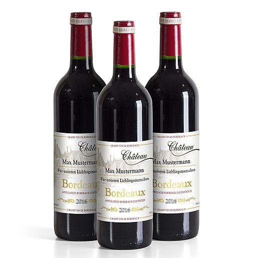 Bordeaux mit Ihrer eigenen Etikette (3x 0,75 l)