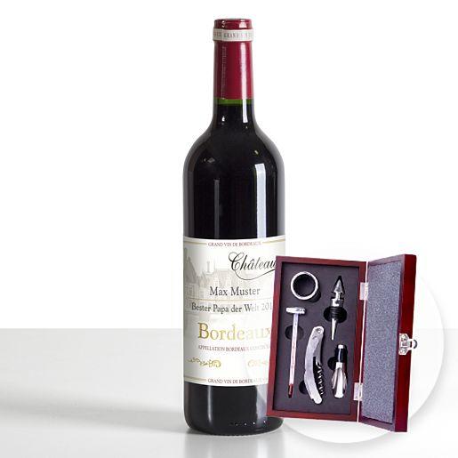 Bordeaux mit individueller Etikette und Sommelier-Set