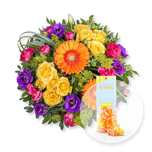 Bunter Blumenstrauss Citylights Mit Happy Birthday Fruchtgummi Blumen Online Bestellen Bundesweit