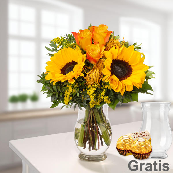 Die Erinnerung an den Sommer: Blumenstrauß Vincent mit Vase