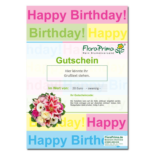 Digitaler Blumengutschein „Happy Birthday“