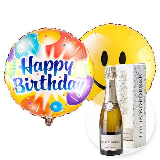 „Happy Birthday“ Ballon Set mit Champagner Louis Roederer Brut Premier