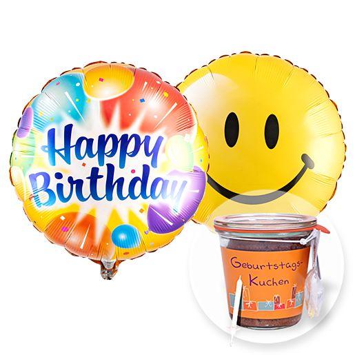 Happy Birthday! Ballonset mit Kuchen im Glas