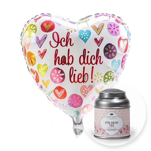 Heliumballon „Ich hab dich lieb!“ mit Für Dich Tee