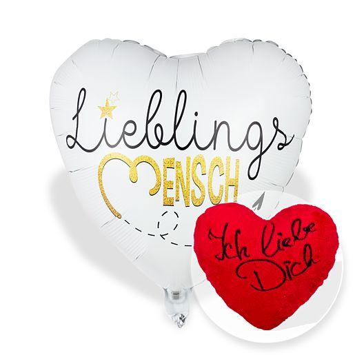 Heliumballon Lieblingsmensch mit Kuschel-Herz „Ich liebe Dich“