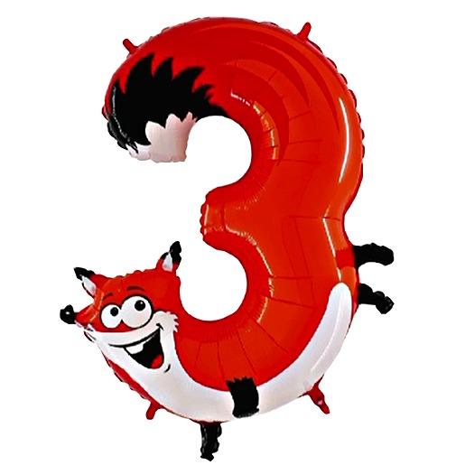 Heliumballon „Tierische Zahlen 3 Fuchs“