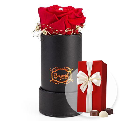 Rosenbox Passion mit Infinity-Rosen inkl. Belgischer Pralinen - Blumen ...