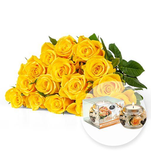 Rosenstrauß aus 15 gelben Fairtrade-Rosen mit Dreamlight Alles Gute