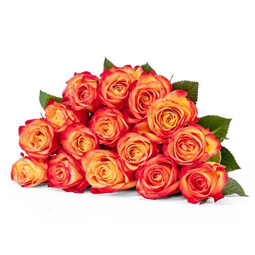 Rosenstrauß aus 15 gelb-orangefarbenen Fairtrade Rosen