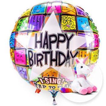 Singender_Happy_Birthday_Faces_Heliumballon_mit_PlueschEinhorn