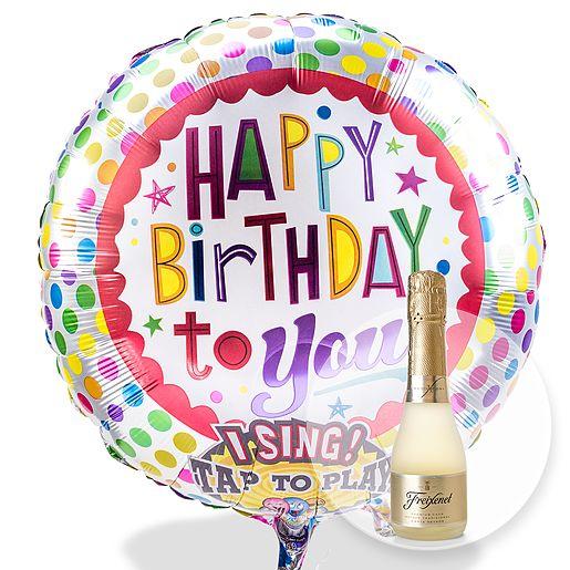 Singender Happy Birthday to You-Ballon mit Freixenet Semi Seco
