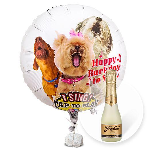 Singender Heliumballon „Tierische Geburtstagsgrüße Hunde“ mit Freixenet Semi Seco
