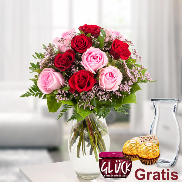 Strauß aus Rosen Harmony mit Ferrero Raffaello