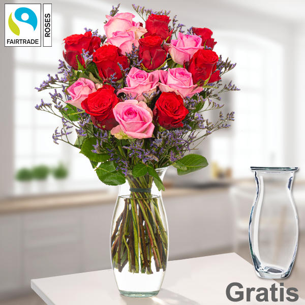 Wunderschöner Rosenstrauß mit 15 Rosen inkl. Vase