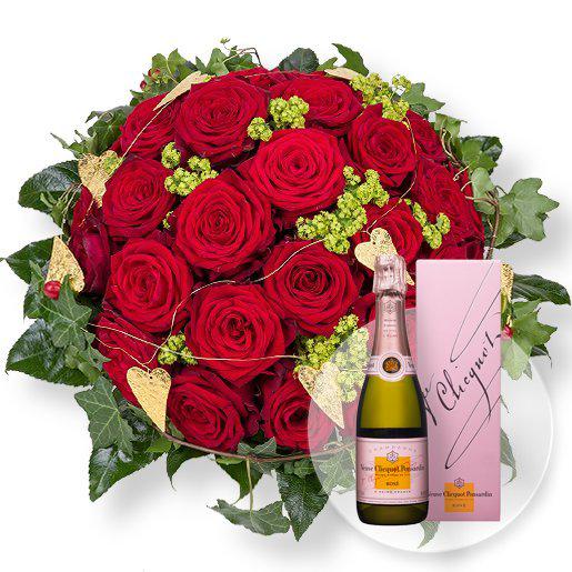 Riesen Rosenstrauß Scarlett inkl. edlem Champagner Rosé Riesen Rosenstrauß Scarlett inkl. edlem Champagner Rosé